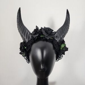 Krampus Horns Straight Pointy Devil Demon Headband Black Rose Costume Head Piece